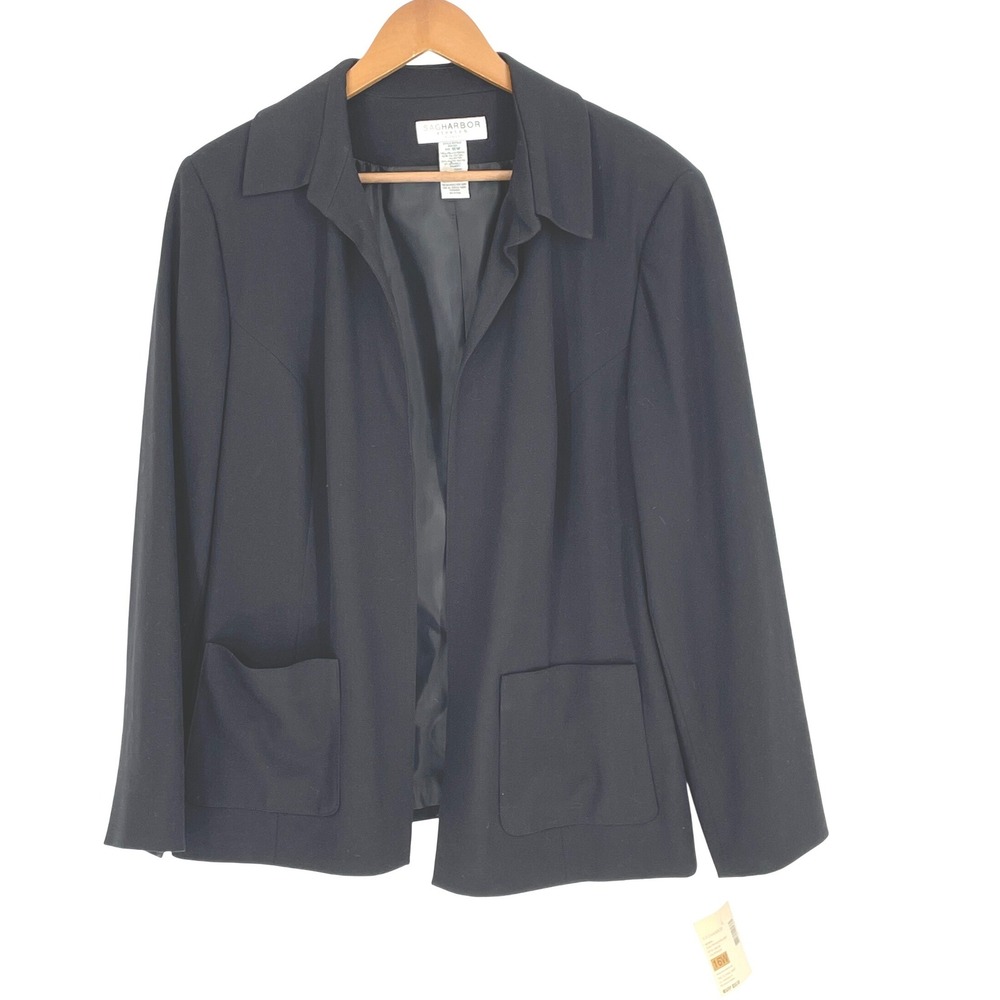Sag Harbor Stretch Woman Black Open Front Blazer Jacket‎ Plus Size 16W NWT